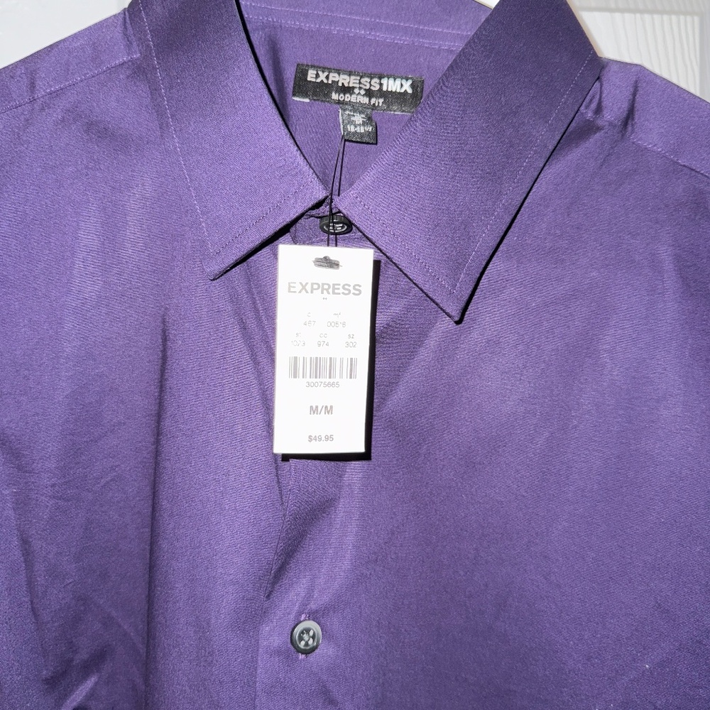 MENS EXPRESS 1MX FITTED DRESS SHIRT PURPLE